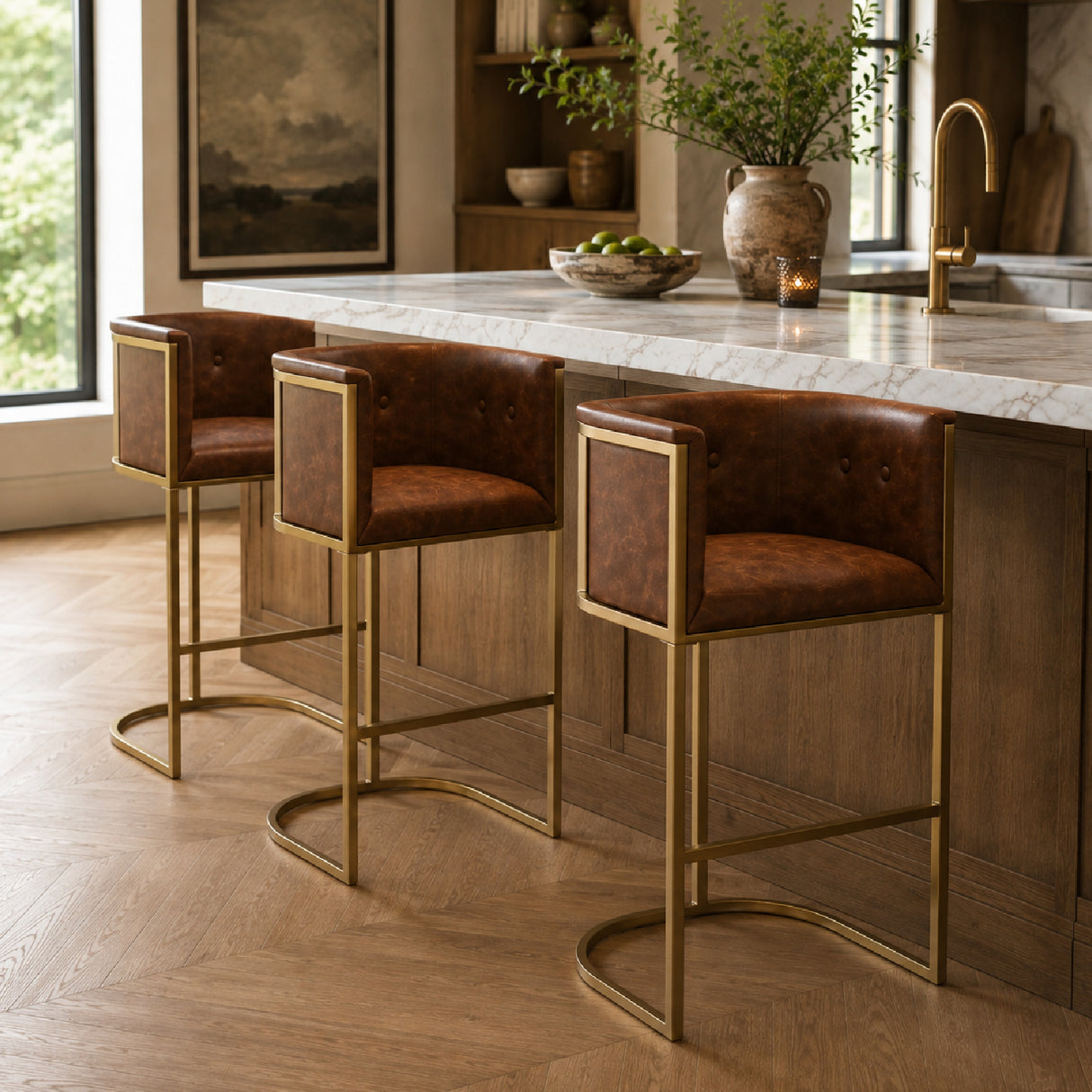Tobacco Brown Brass Bar Stool | OROA