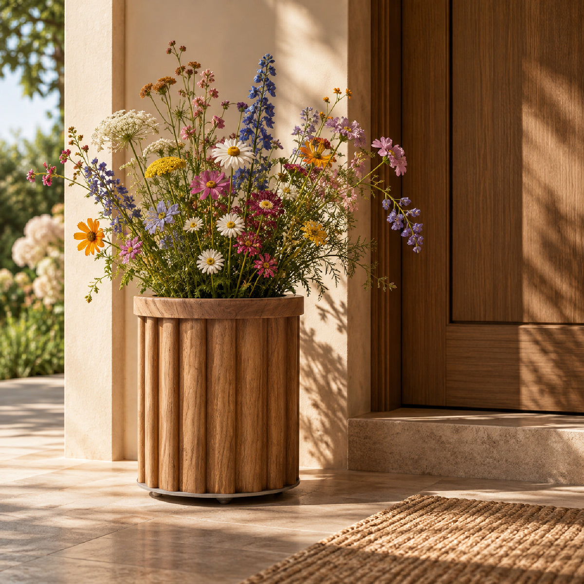Chestnut Round Strata Column Planter SM by OROA