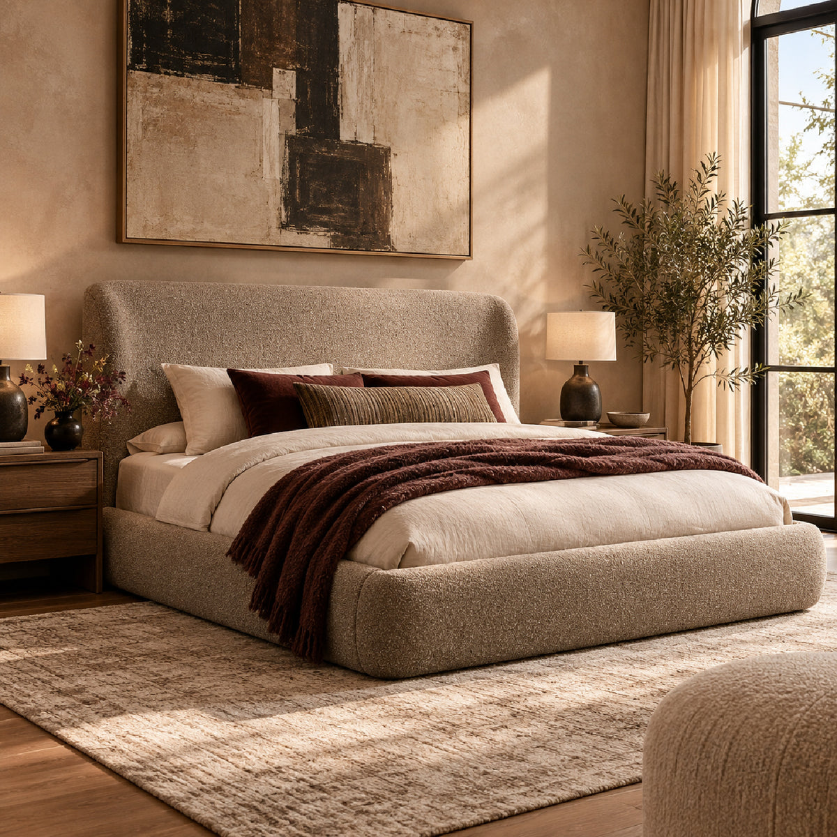 Modern European furniture - Dark Beige Tweed Full Bed - www.oroa.com