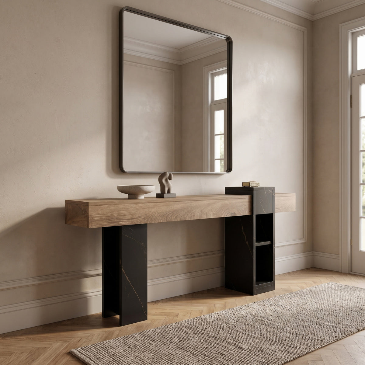 Modern European furniture - Natural Wood Narrow Console Table with Storage - www.oroa.com
