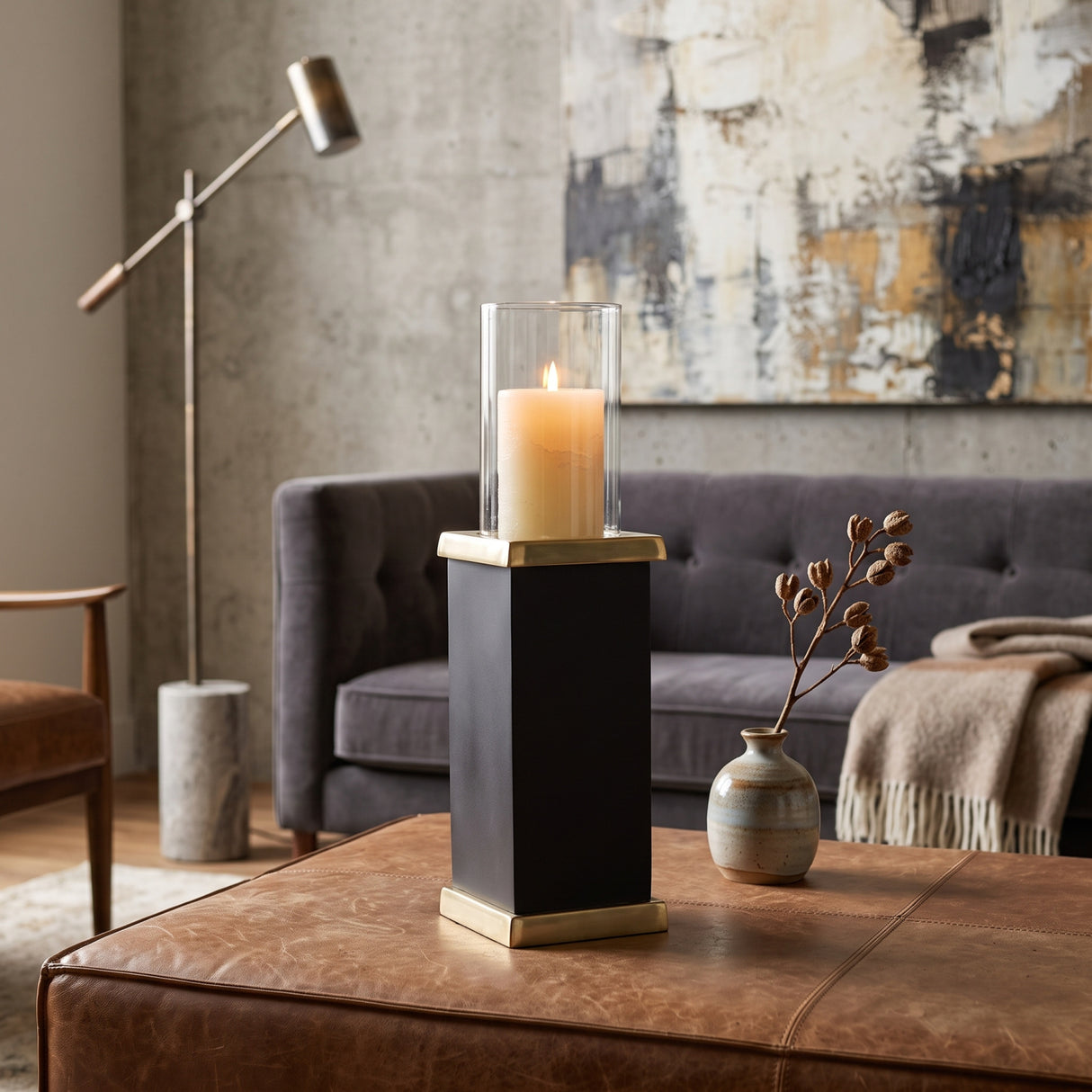 Black and Gold Pillar Hurricane Candle Holder | OROA