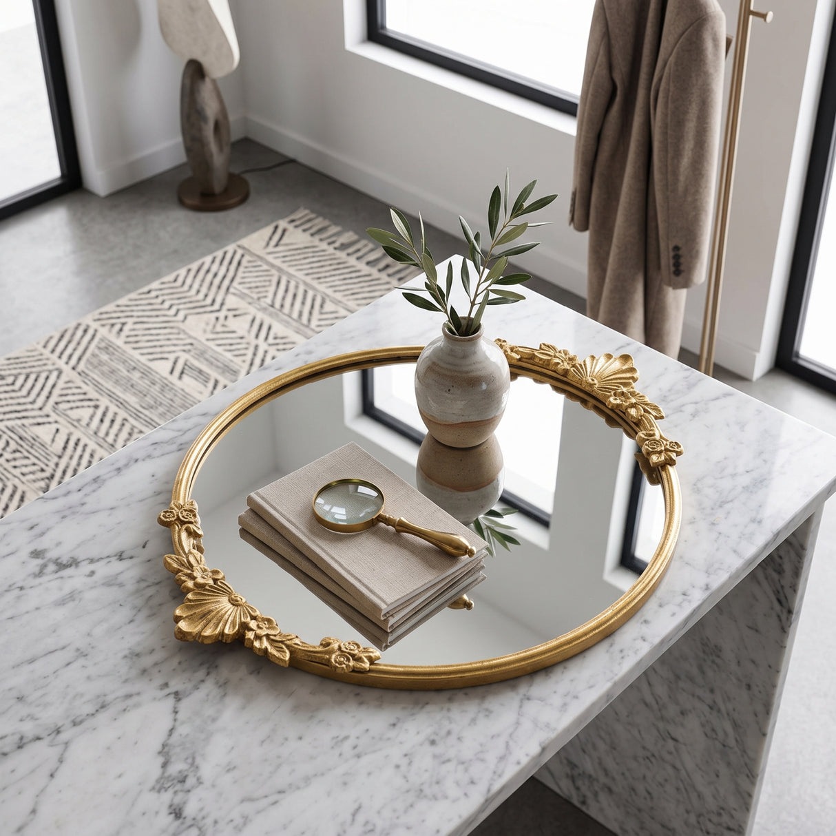 Gold Iron Frame Mirror Tray | OROA