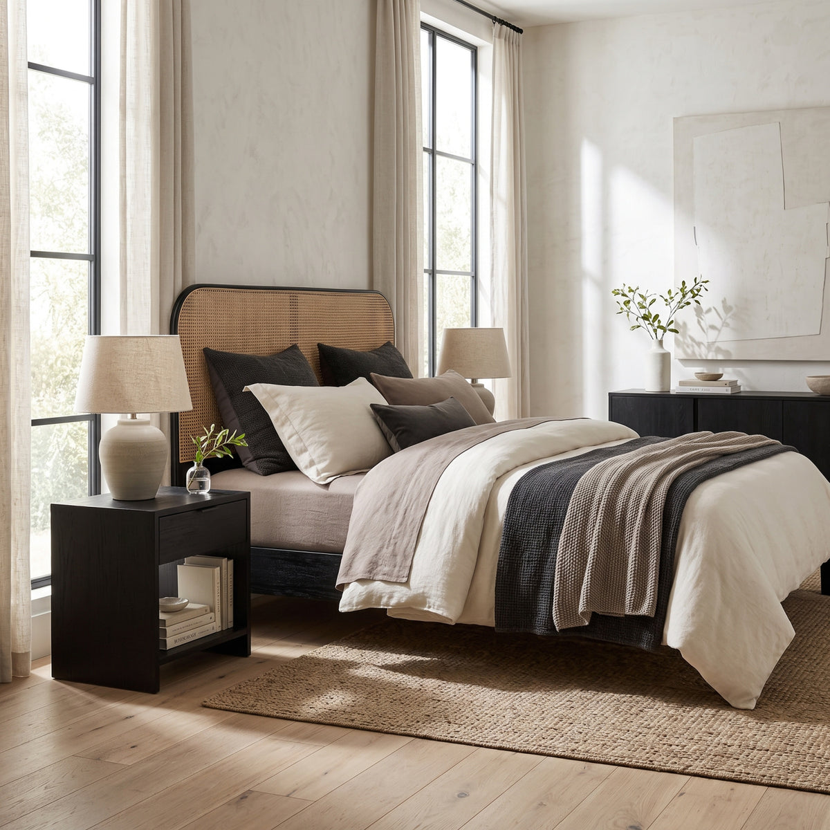 Modern European furniture - King Size Cane Teak Rattan Headboard - www.oroa.com