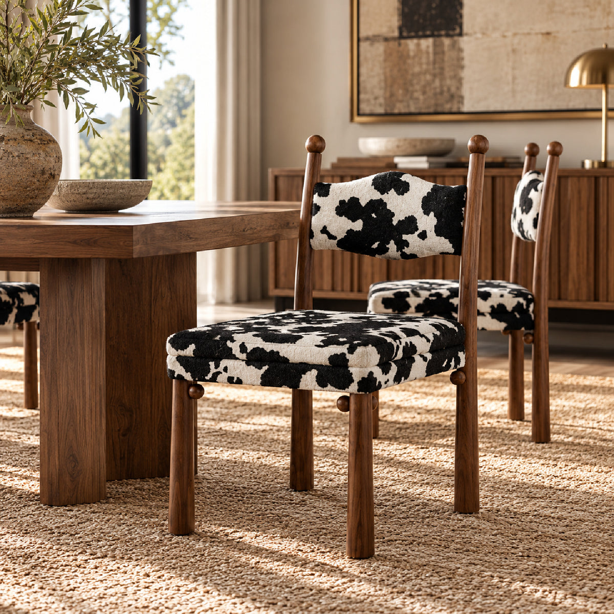 Mid-Century Modern Upholstered Wood Dining Chairs (2) | OROA