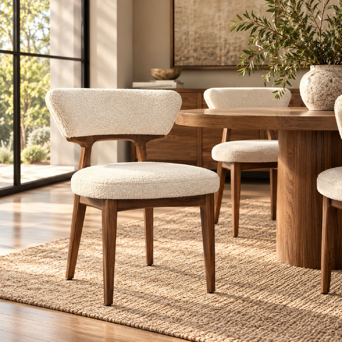 Japandi Boucle Upholstered Dining Chairs (2) | OROA