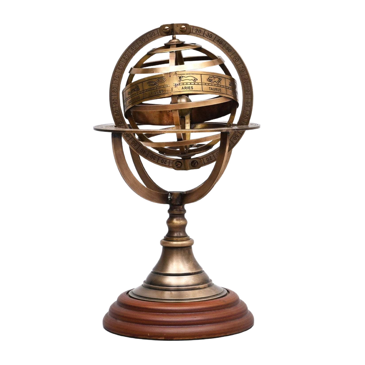 Decorative Brass Armillary Sphere with Wood Base | OROA