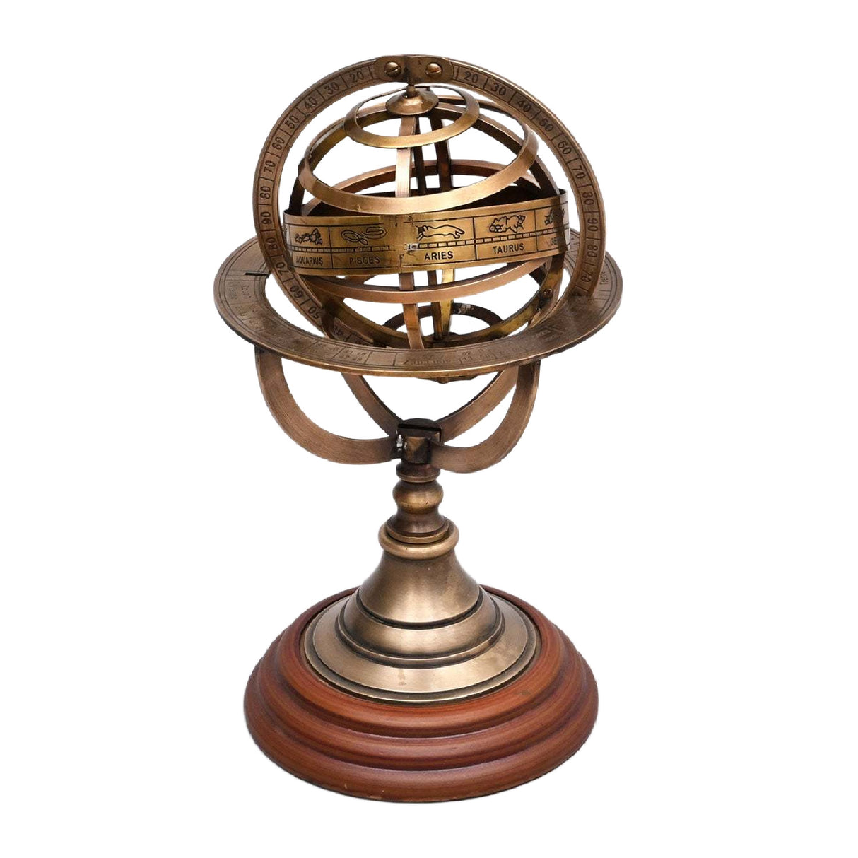 Decorative Brass Armillary Sphere with Wood Base | OROA