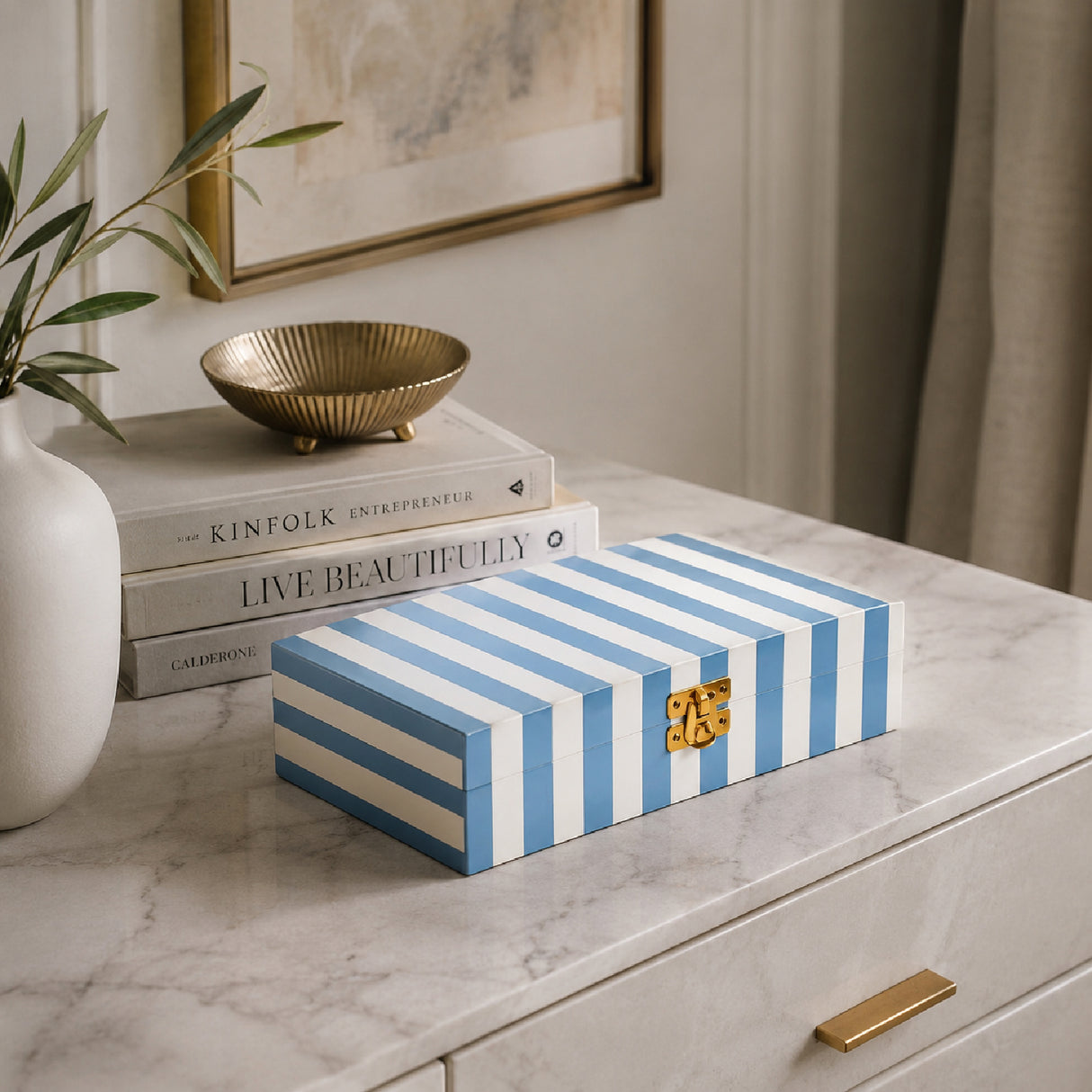 Blue & White Striped Decorative Box | OROA