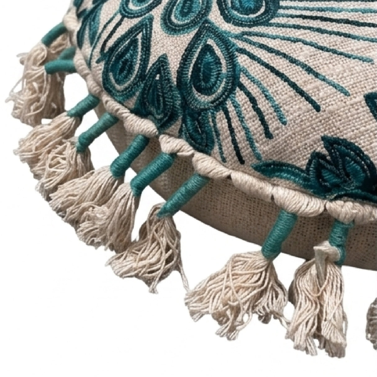 Embroidered Boho Peacock Floor Pillow | OROA