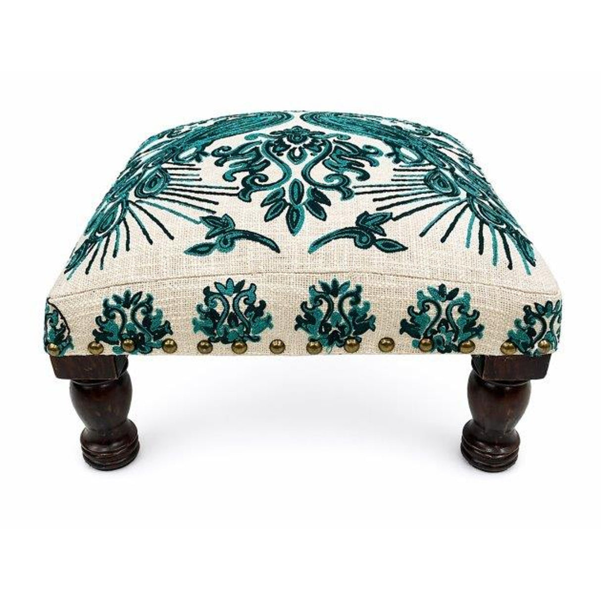 Bohemian Embroidered Upholstered Foot Stool | OROA
