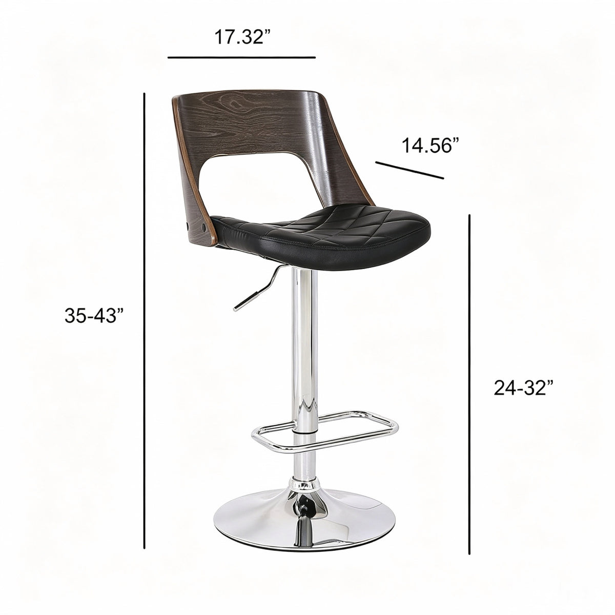 Contemporary Modern Wood Back Adjustable Bar Stool | OROA