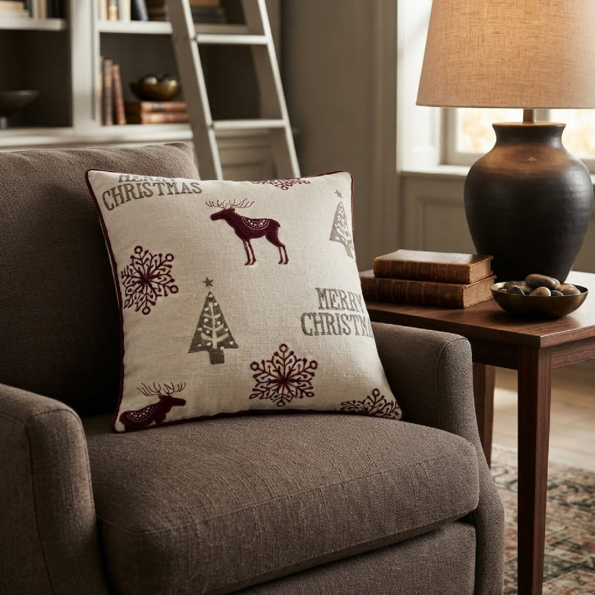 Merry Christmas Embroidered Throw Pillow | OROA