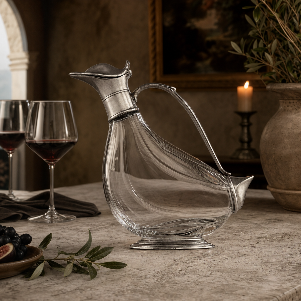 Pewter & Glass Duck Wine Decanter - OROA