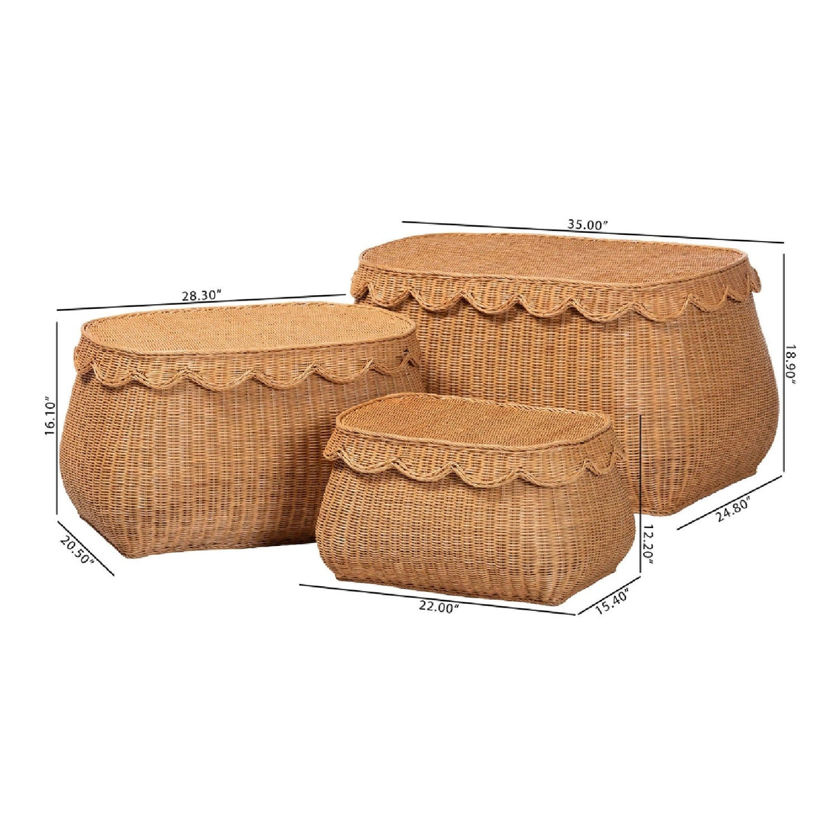 Modern European furniture - Rattan Scalloped Lidded Baskets (3) - www.oroa.com