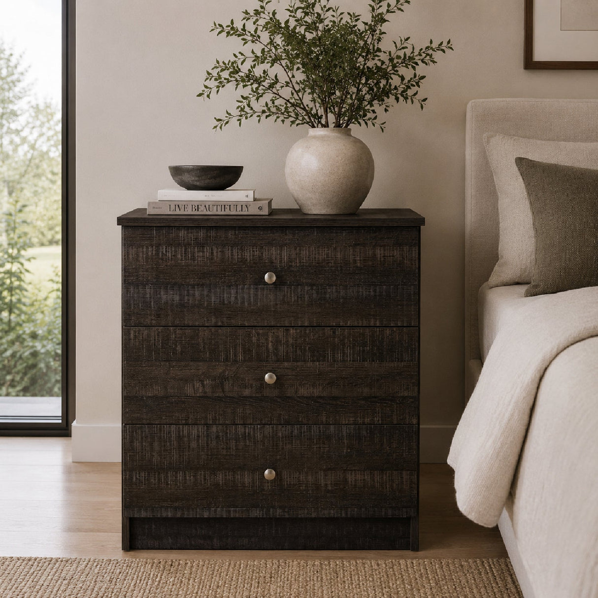 Modern European furniture - Brown Wooden 3-Drawer Chest - www.oroa.com