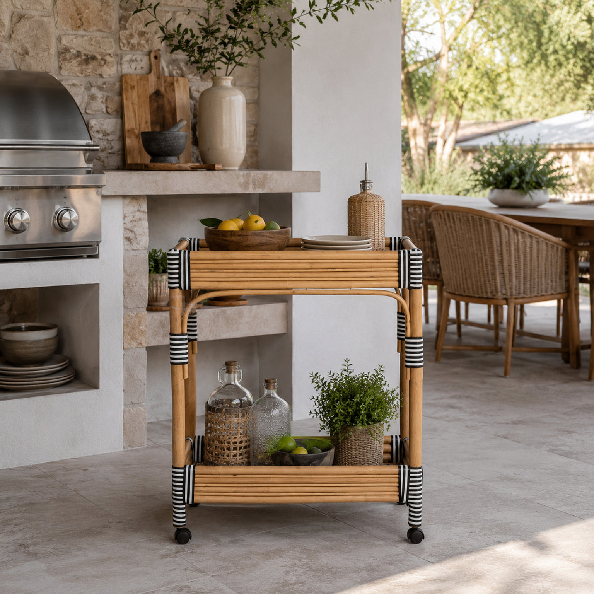 Modern European furniture - Natural Rattan Indoor/Outdoor Kitchen Cart - www.oroa.com