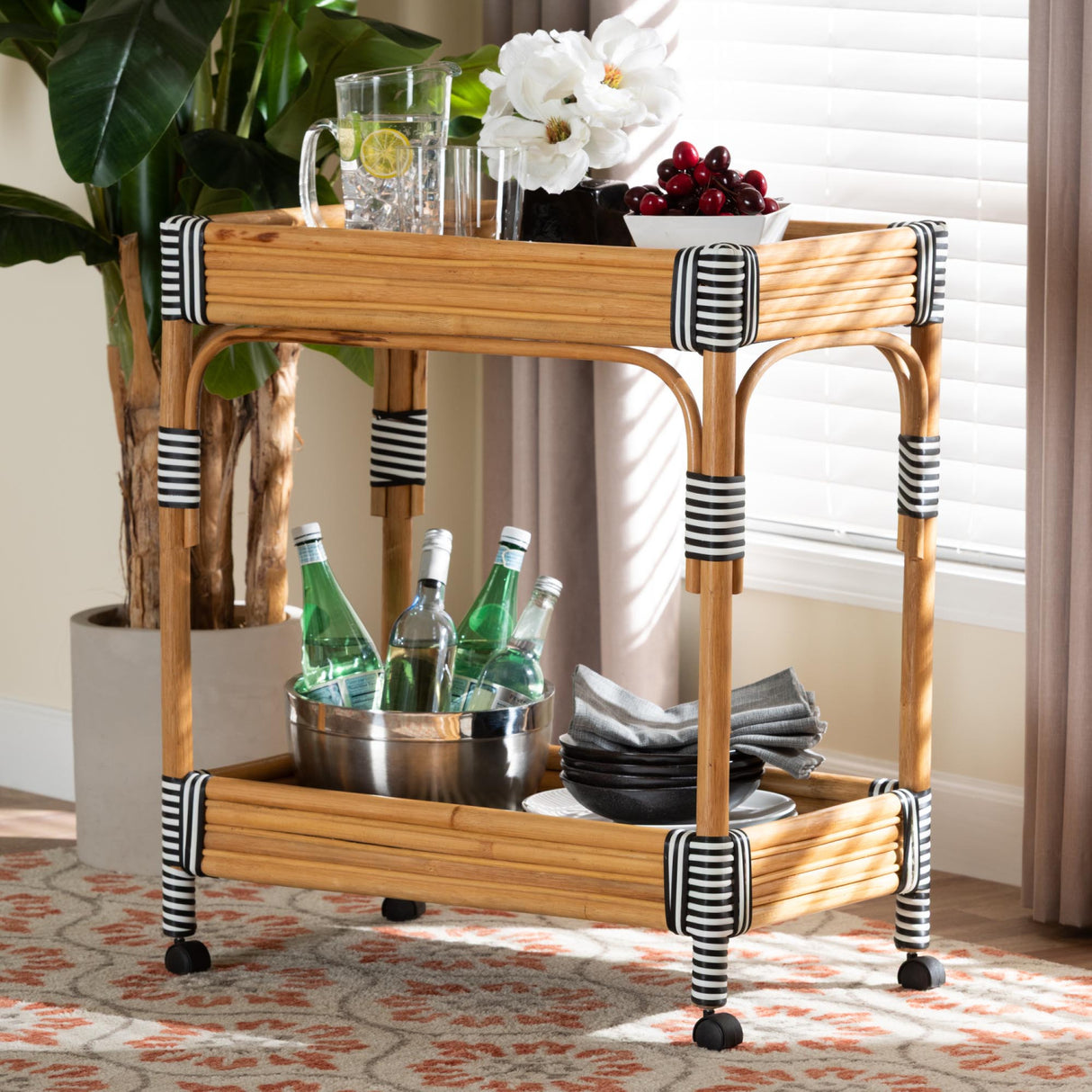 Modern European furniture - Natural Rattan Indoor/Outdoor Kitchen Cart - www.oroa.com