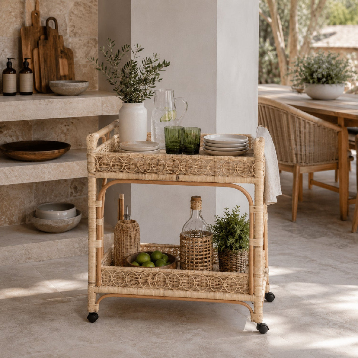 Modern European furniture - Two-Tier Rattan Indoor/Outdoor Serving Cart - www.oroa.com