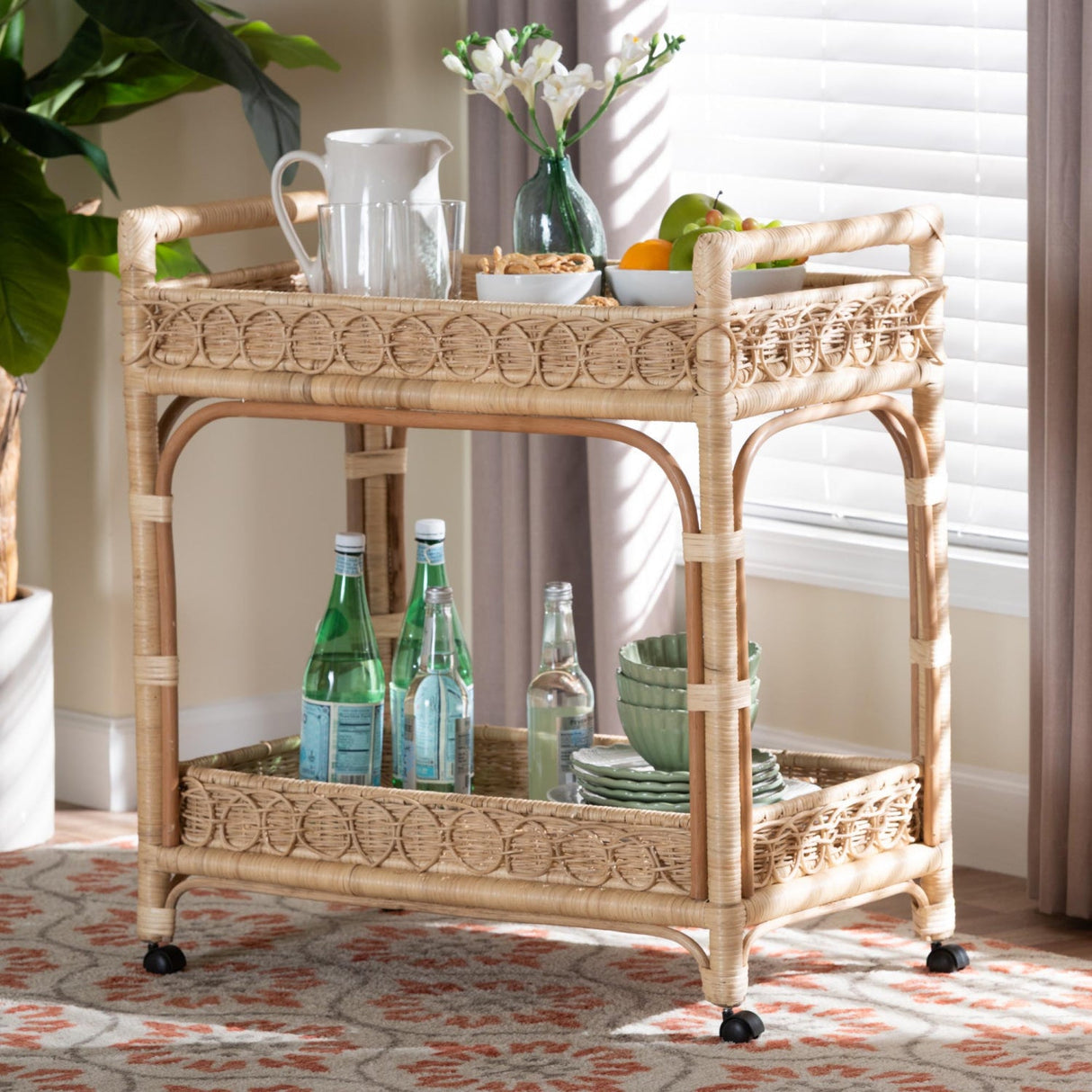 Modern European furniture - Two-Tier Rattan Indoor/Outdoor Serving Cart - www.oroa.com