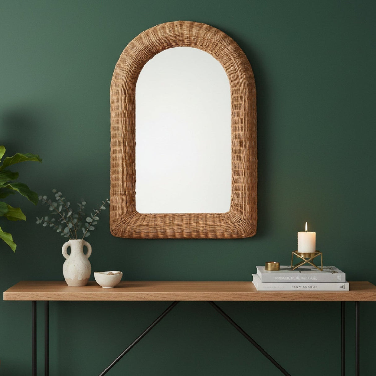 Modern European furniture - Arched Wicker Wall Mirror - www.oroa.com