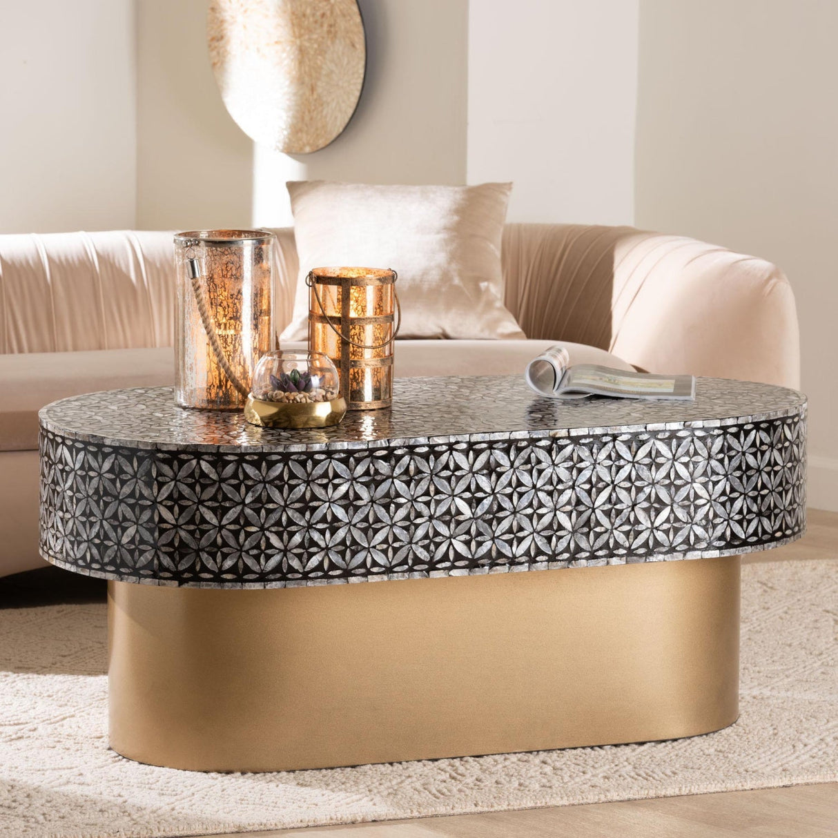 Modern European furniture - Capiz Shell Oval Coffee Table - www.oroa.com