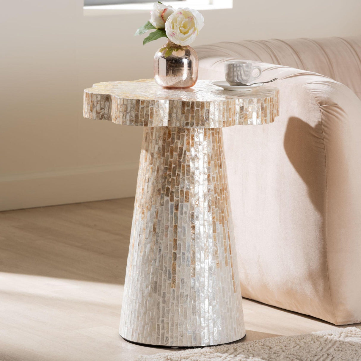 Modern European furniture - Capiz Shell Scalloped End Table - www.oroa.com