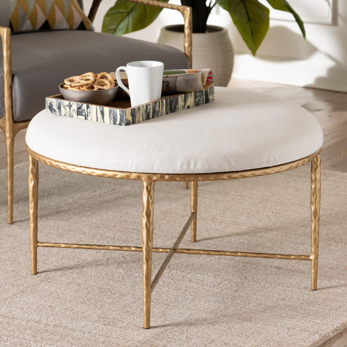 Modern European furniture - White Padded Round Cocktail Ottoman - www.oroa.com