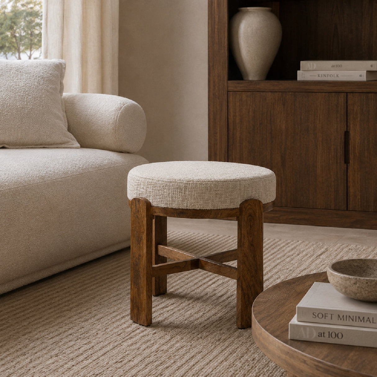 Modern European furniture - Round Fabric Cushioned Ottoman - www.oroa.com