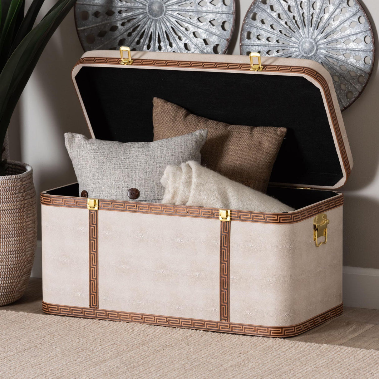 Modern European furniture - Beige Shagreen Look Storage Trunk - www.oroa.com