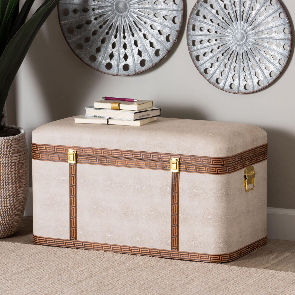 Modern European furniture - Beige Shagreen Look Storage Trunk - www.oroa.com