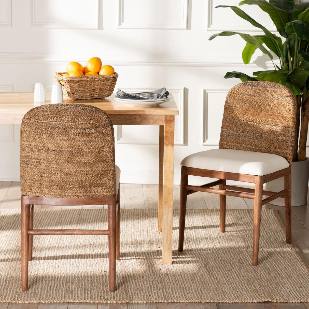Modern European furniture - Acacia Wood Seagrass Dining Chairs (2) - www.oroa.com