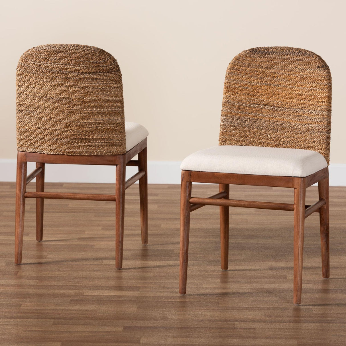 Modern European furniture - Acacia Wood Seagrass Dining Chairs (2) - www.oroa.com