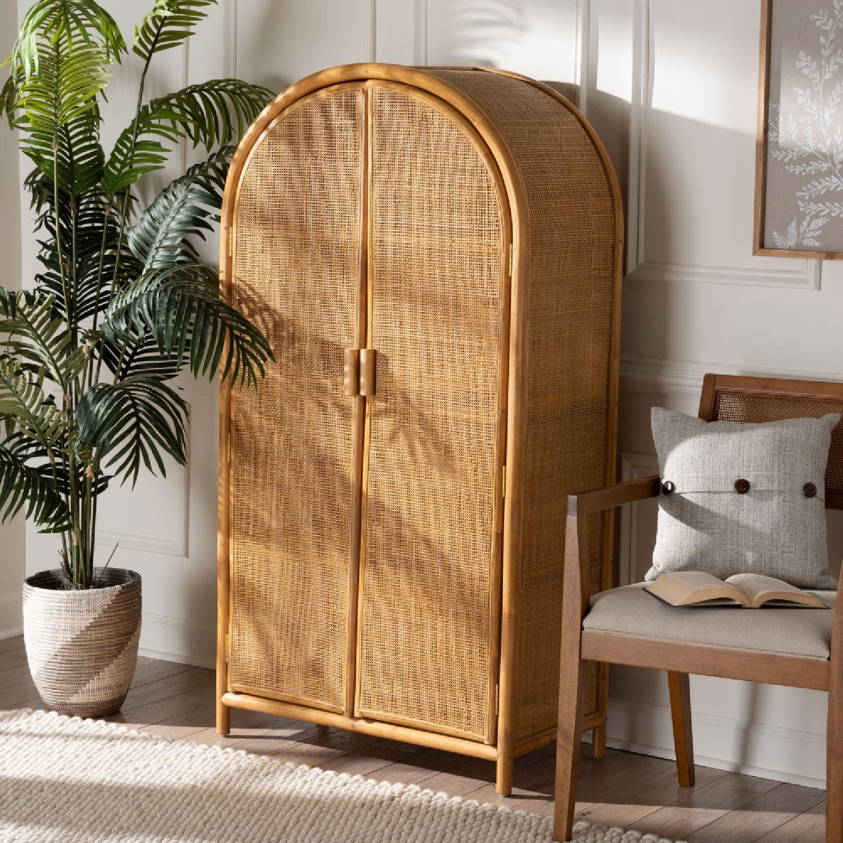 Arched Rattan 2-Door Cabinet – Paloma – angled view
