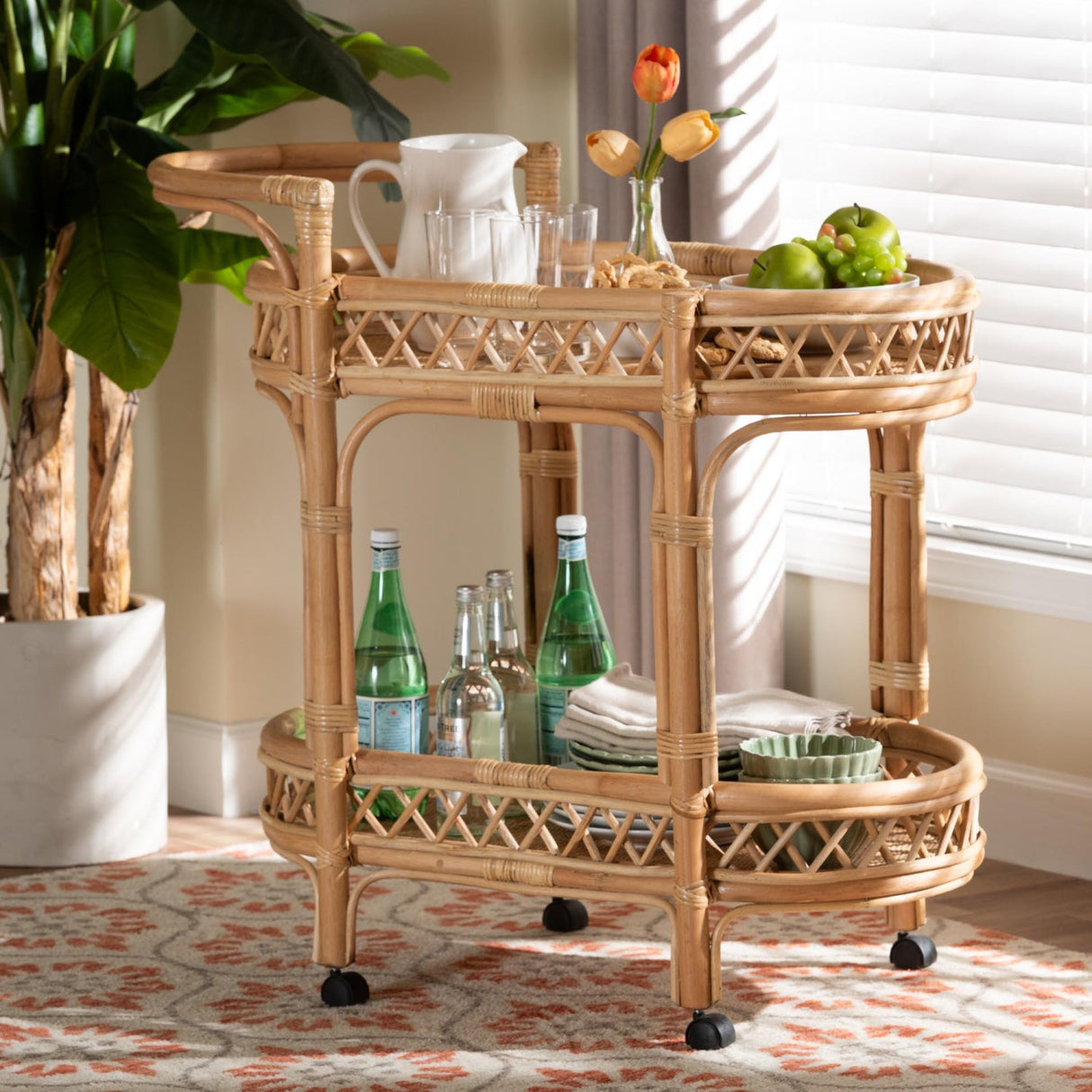 Modern European furniture - Natural Rattan Indoor/Outdoor Kitchen Cart - www.oroa.com
