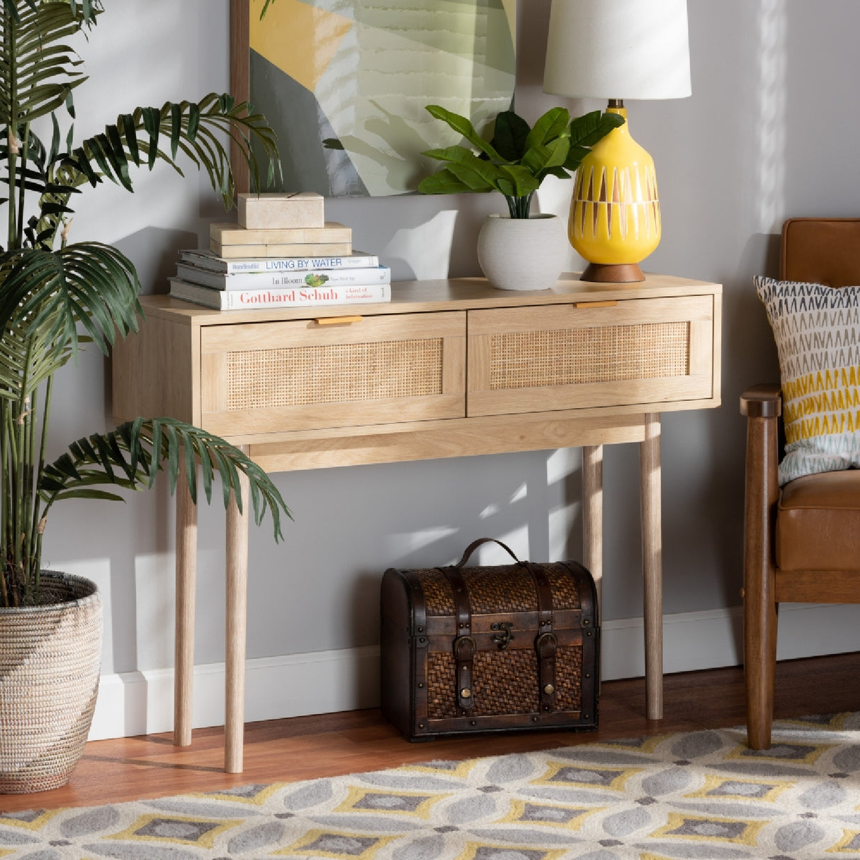 Oak 2-Drawer Console Table – Baird – angled view