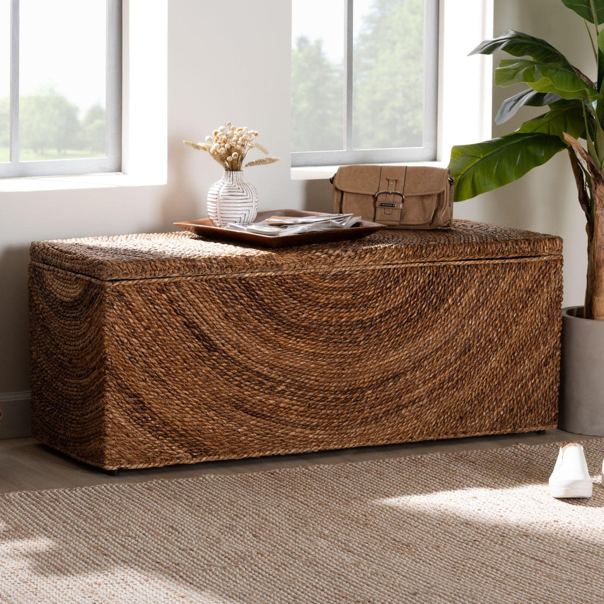 Modern European furniture - Handwoven Seagrass Storage Bench - www.oroa.com