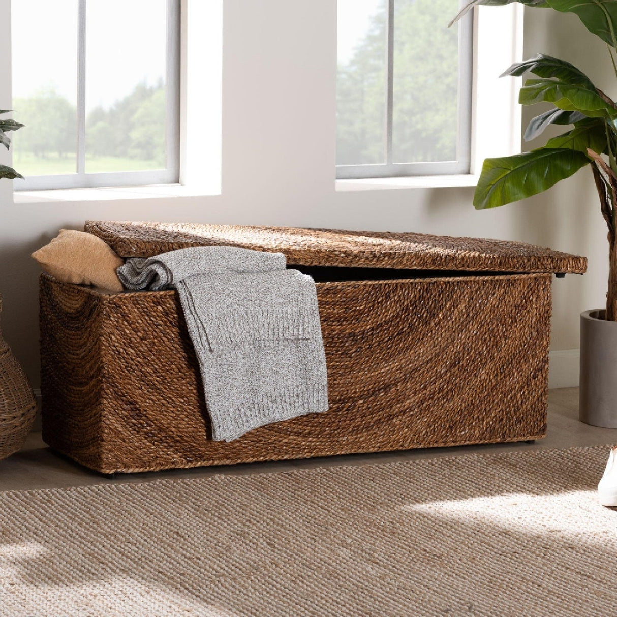 Modern European furniture - Handwoven Seagrass Storage Bench - www.oroa.com