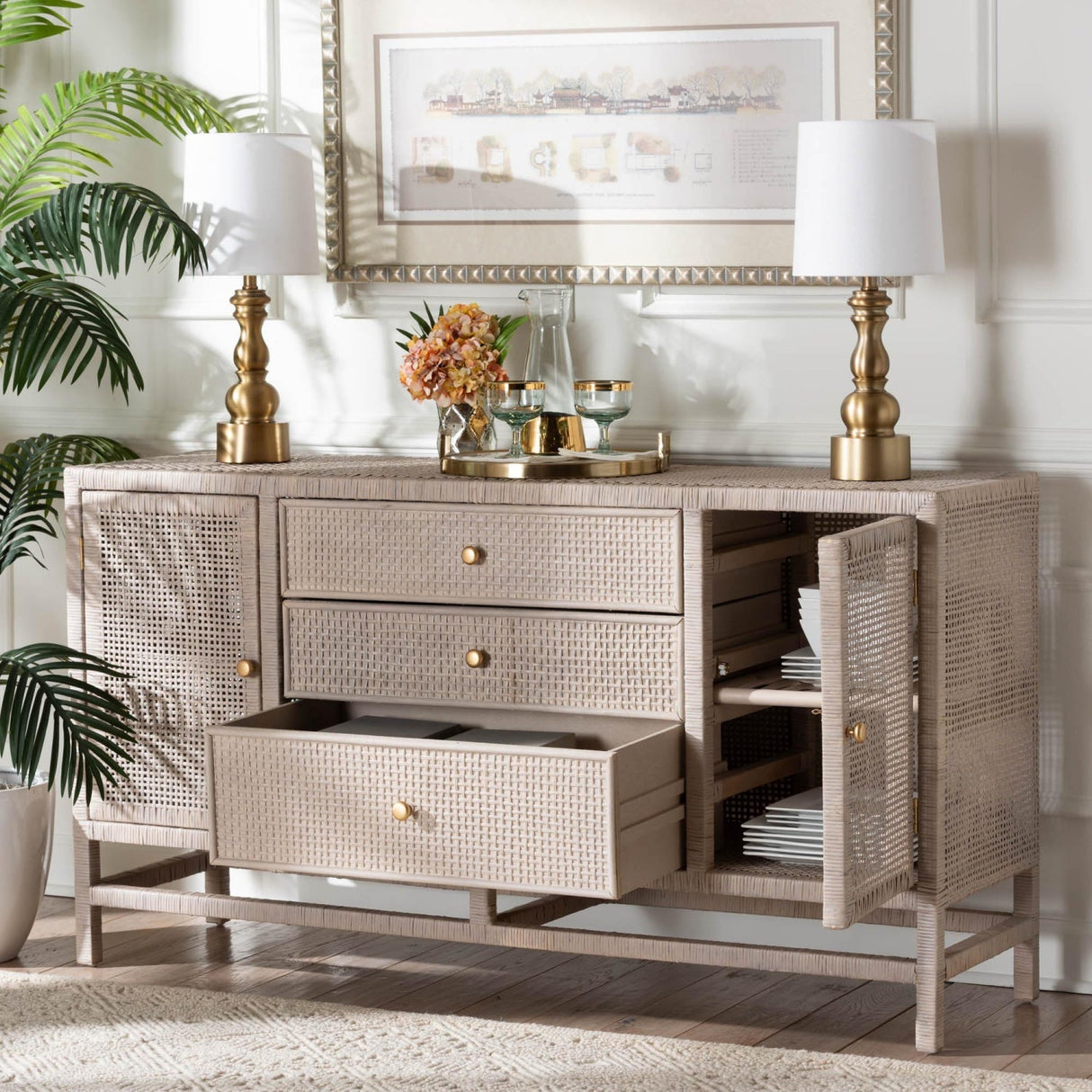 Modern European furniture - Gray Rattan 3-Drawer Cabinet - www.oroa.com