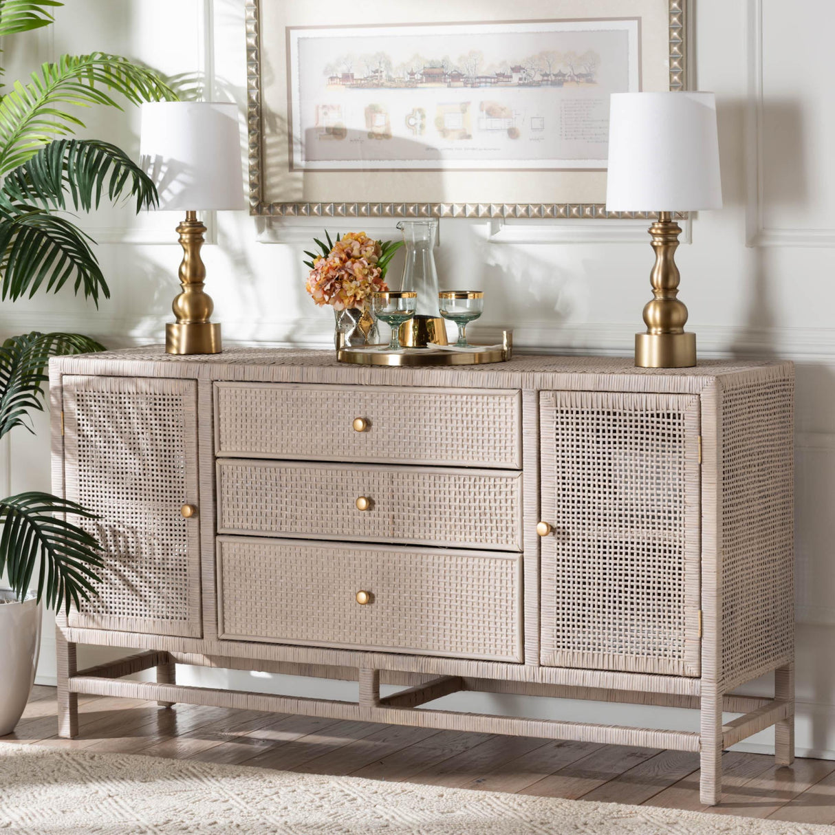 Modern European furniture - Gray Rattan 3-Drawer Cabinet - www.oroa.com