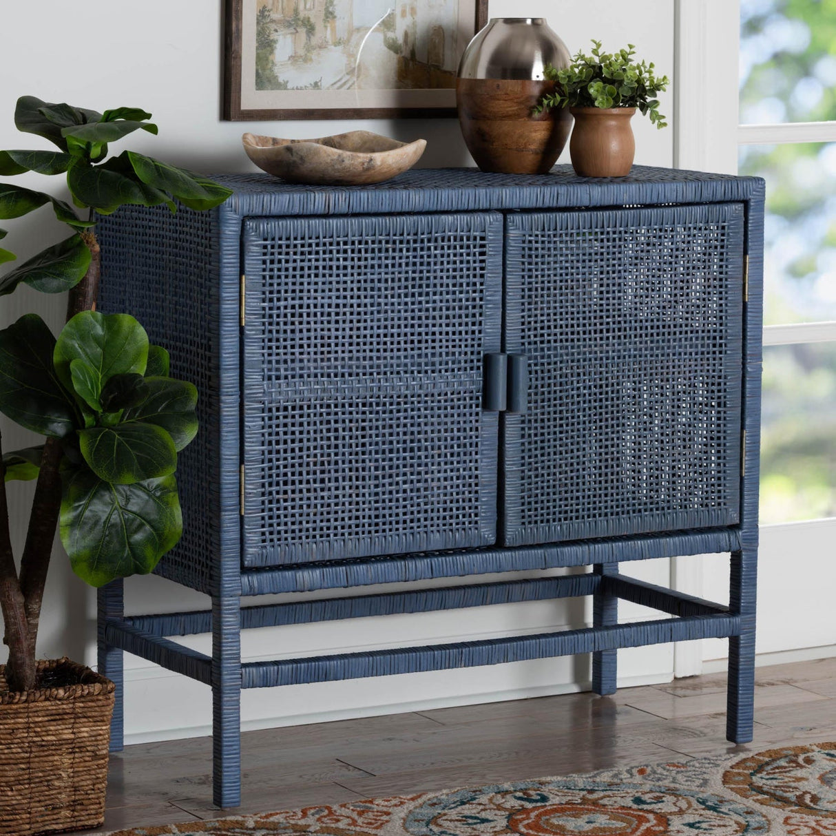 Modern European furniture - Blue Rattan 2-Door Cabinet - www.oroa.com
