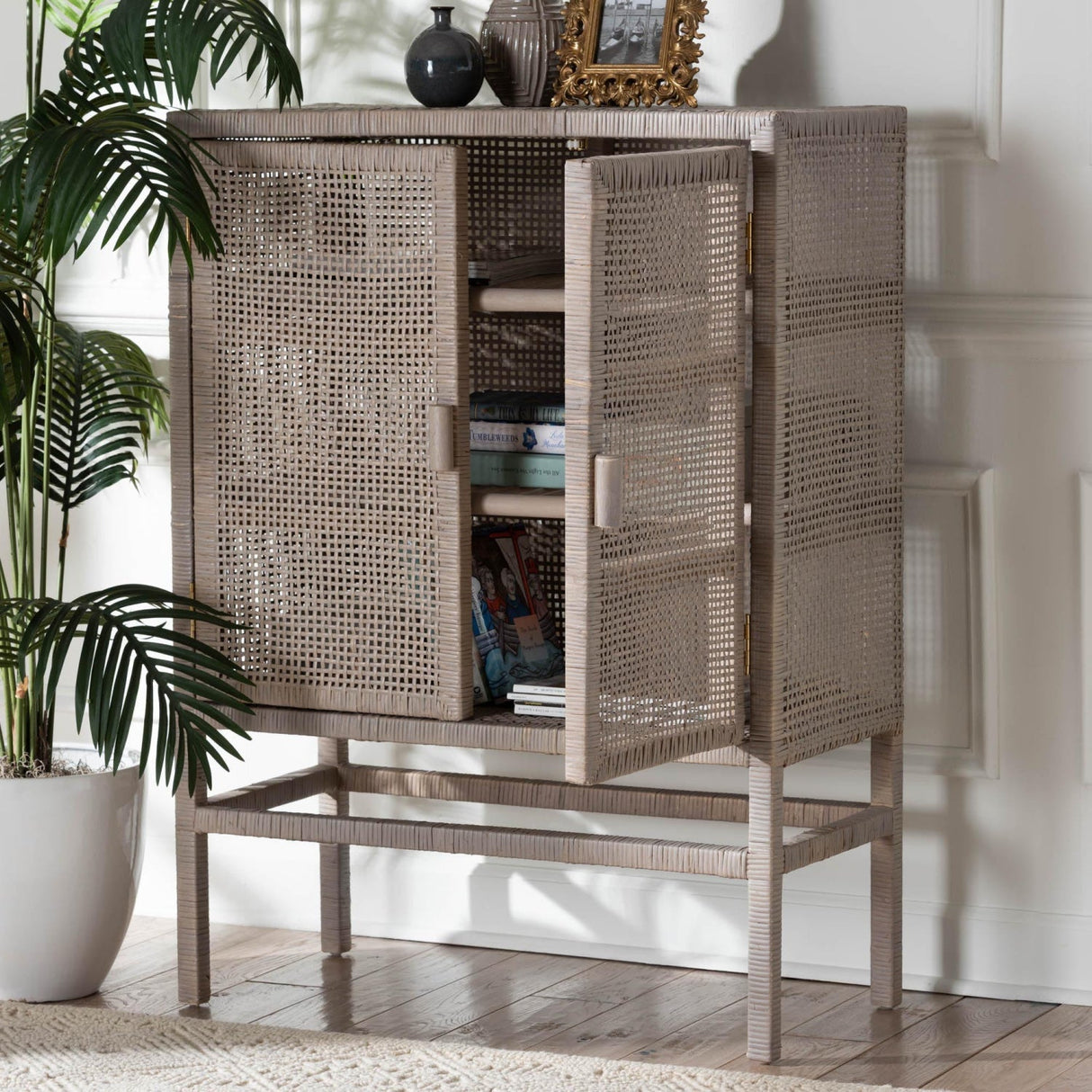 Modern European furniture - Gray Rattan 2-Door Cabinet - www.oroa.com