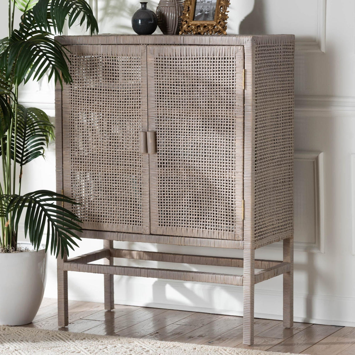 Modern European furniture - Gray Rattan 2-Door Cabinet - www.oroa.com
