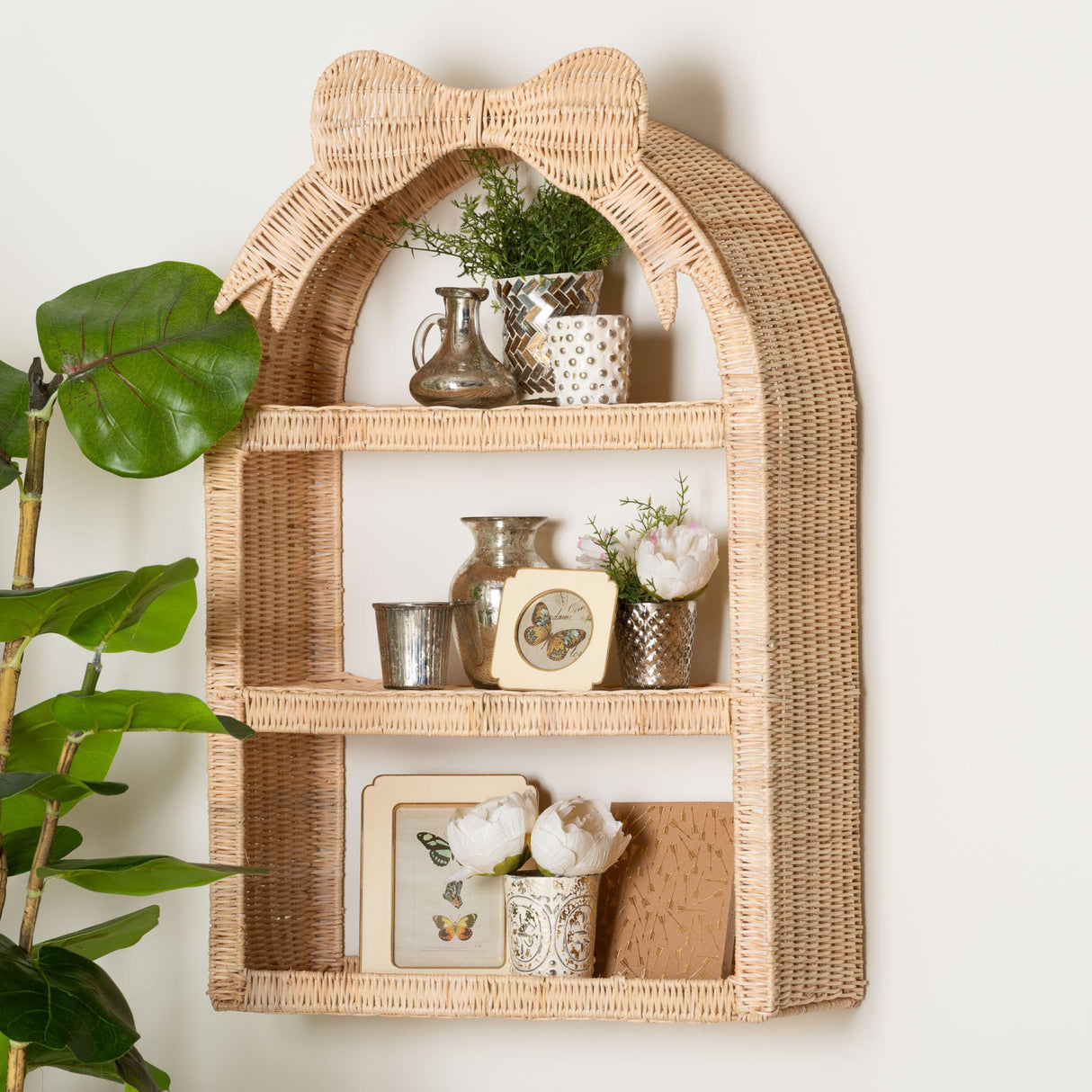 Rattan Bow Arched Storage Rack – Creusa – angled view