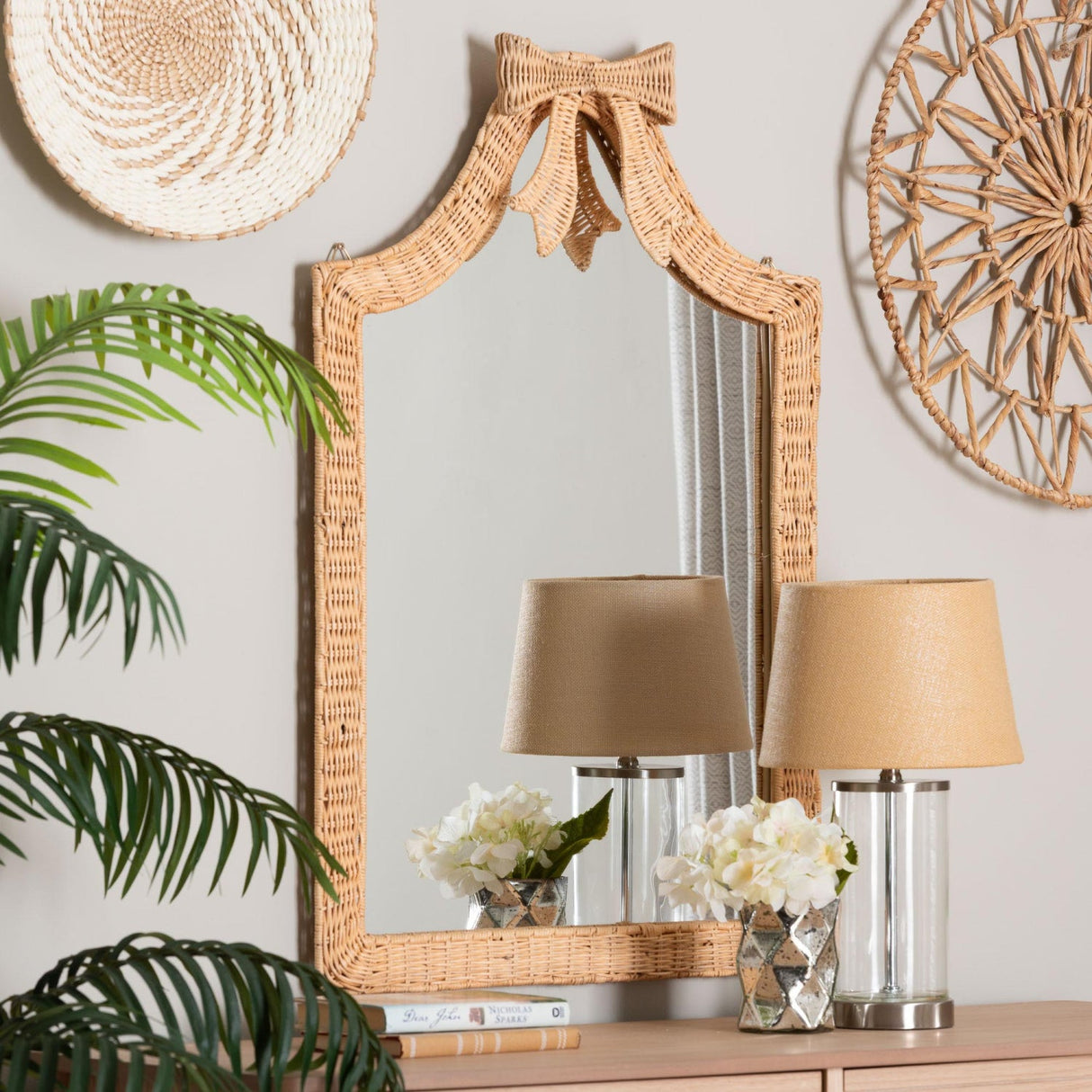 Modern European furniture - Rattan Bow Wall Mirror - www.oroa.com