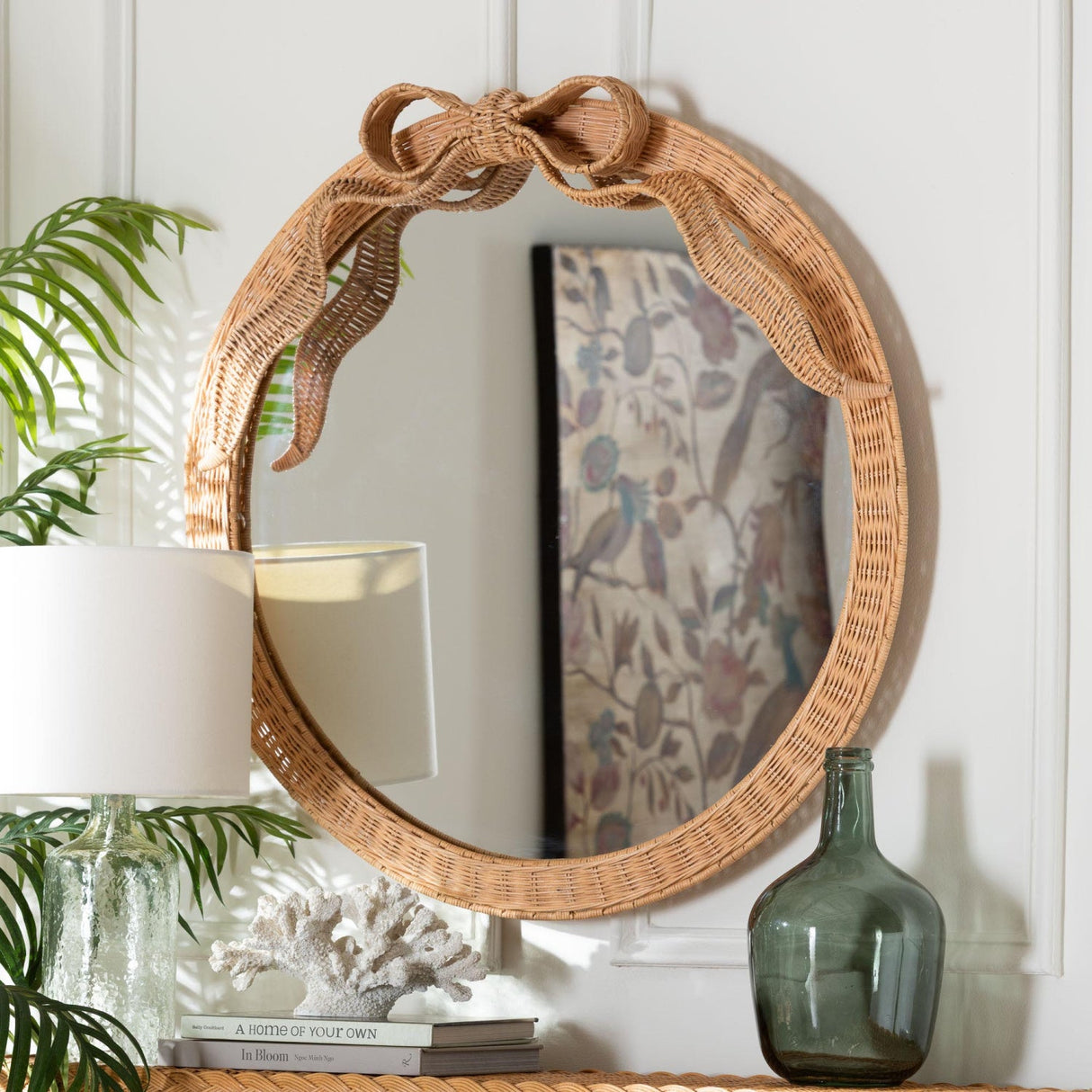 Modern European furniture - Natural Rattan Round Wall Mirror - www.oroa.com