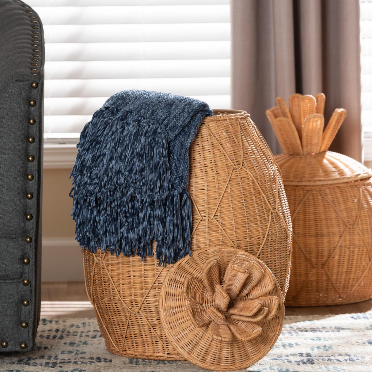 Modern European furniture - Handwoven Rattan Laundry Hamper - www.oroa.com