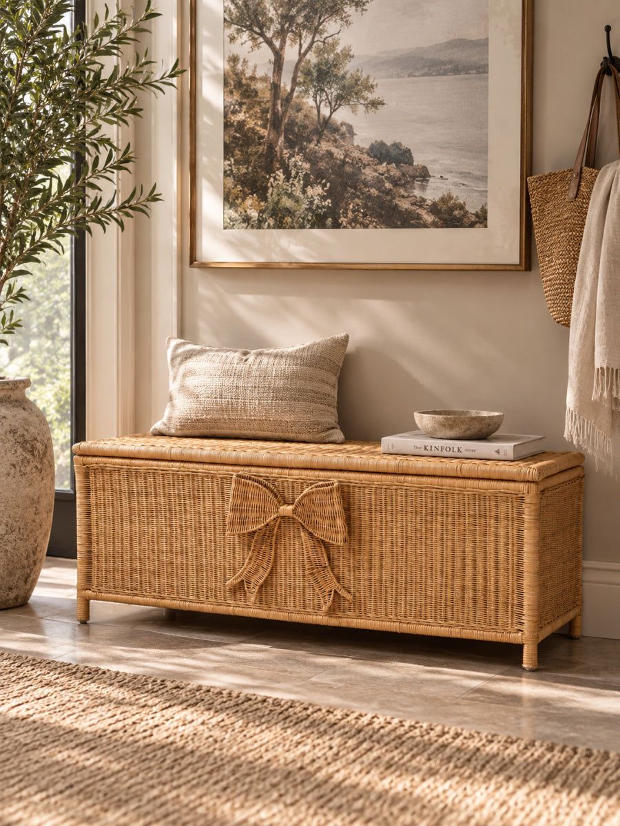 Bow Detail Rattan Storage Bench | OROA Kids Creusa