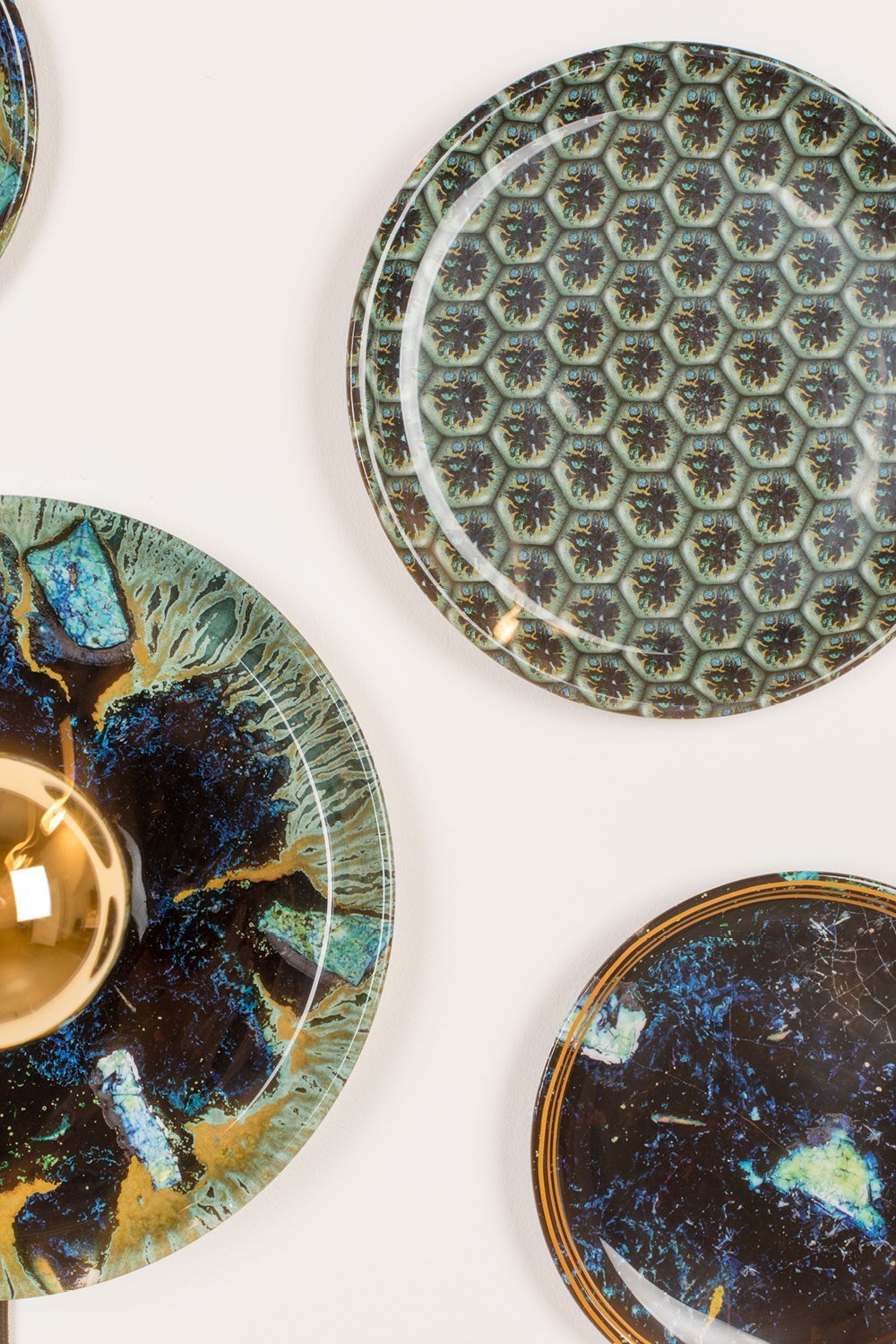 Hexagon Print Wall Lamps (4) | Bold Monkey No Food Here Hexagon | OROA.com