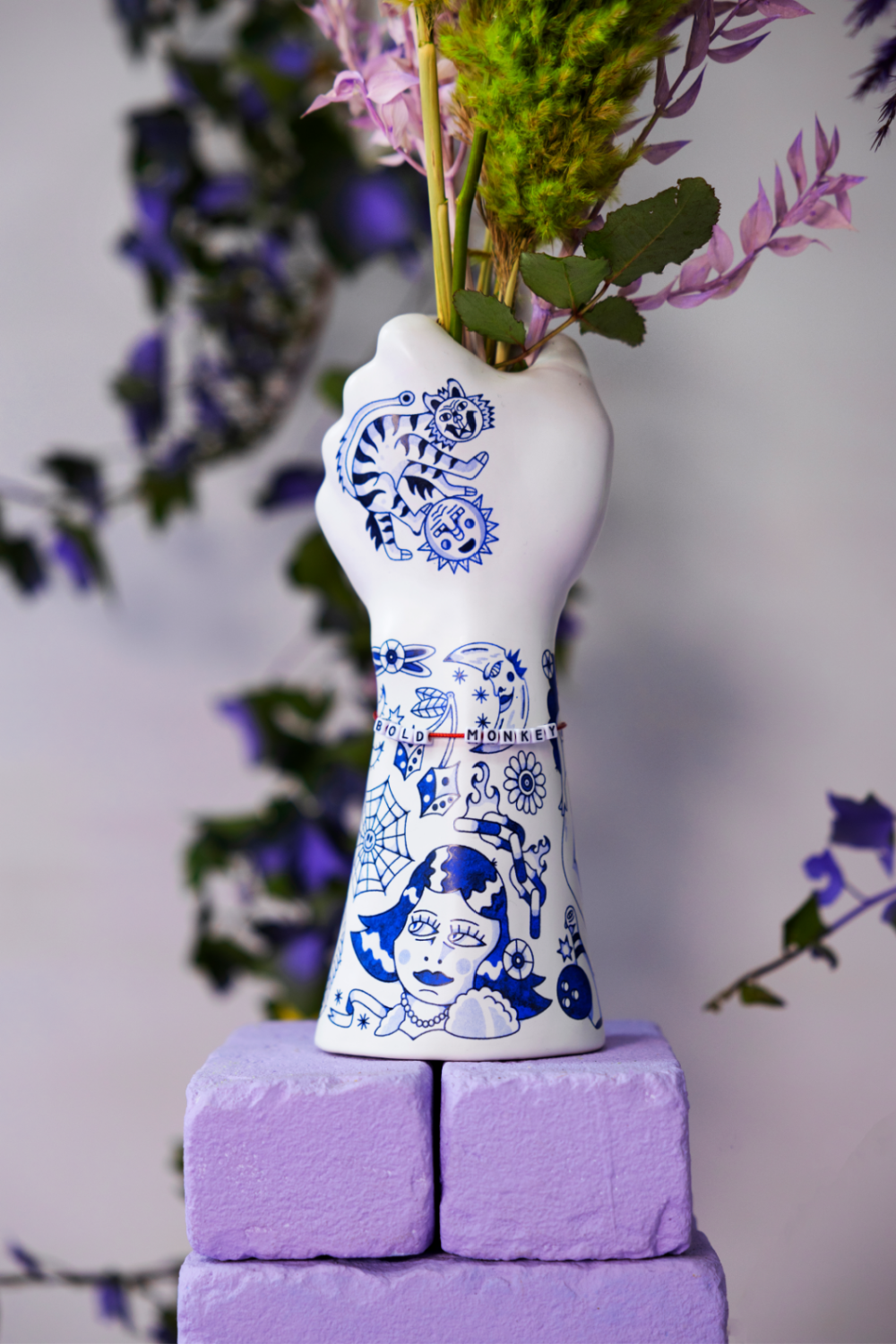 Handpainted Ceramic Fist Vase | Bold Monkey Liberty Matters | OROA.com