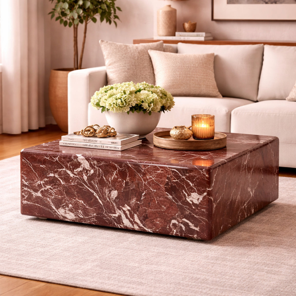 Polished Marble Square Coffee Table | Oroa.com